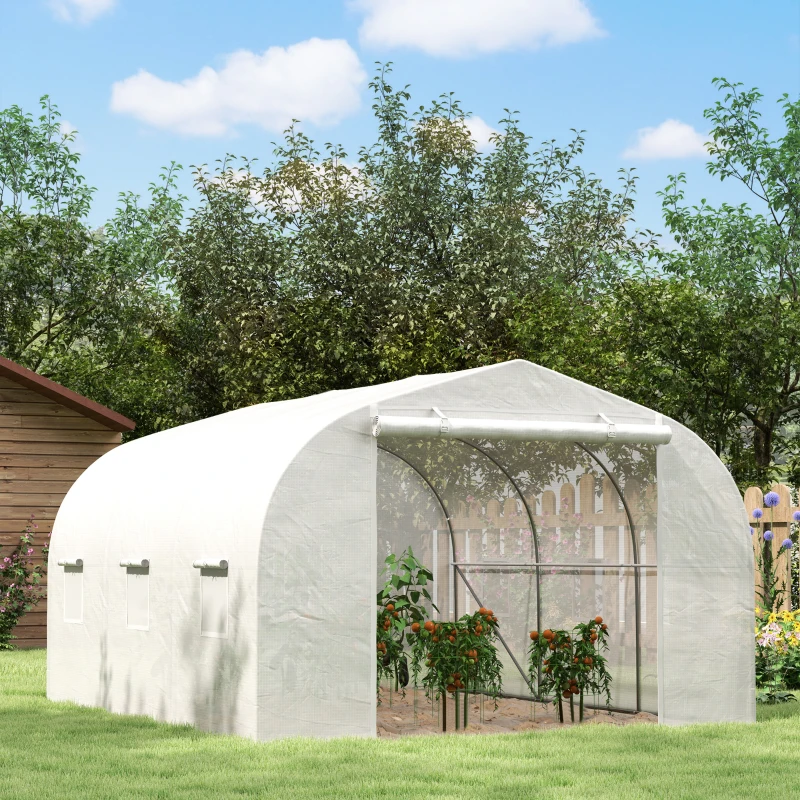 Outsunny Serra a Tunnel per Giardino con 6 Finestre e Porta a Rullo, in Acciaio e PE, 3.5x3x2 m, Bianco