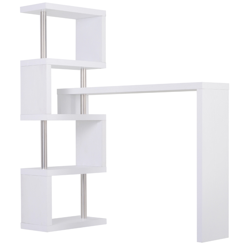 HOMCOM HOMCOM Moderna Scrivania con Libreria Ruotabile Adatta per Ottimizzare lo Spazio Finitura Legno Bianco