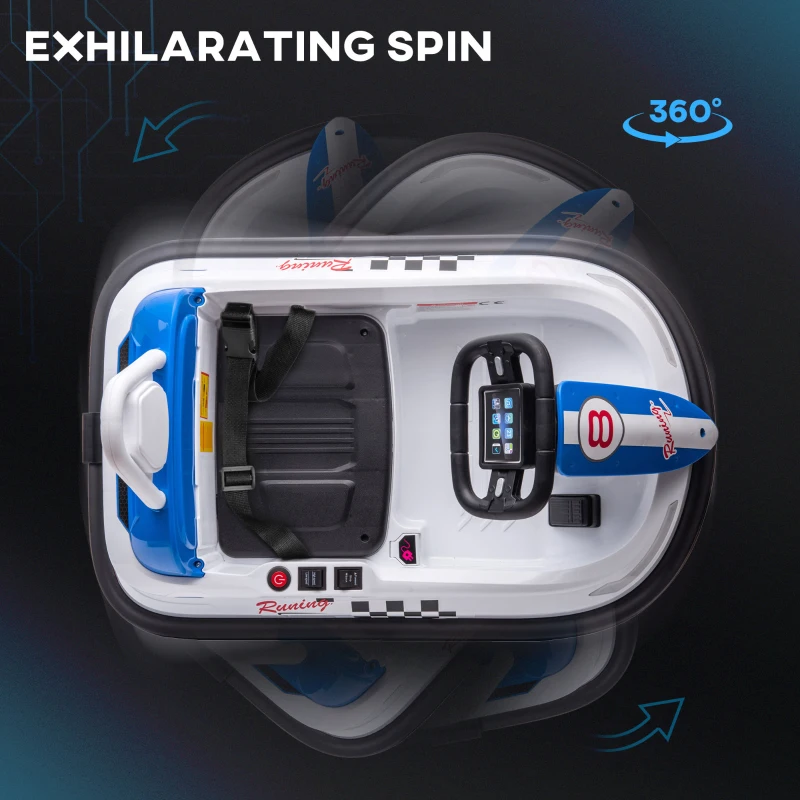 HOMCOM 6V Electric Kids Bumper Car, 6V Spin Waltz Car, with Music, Horn, Lights - White