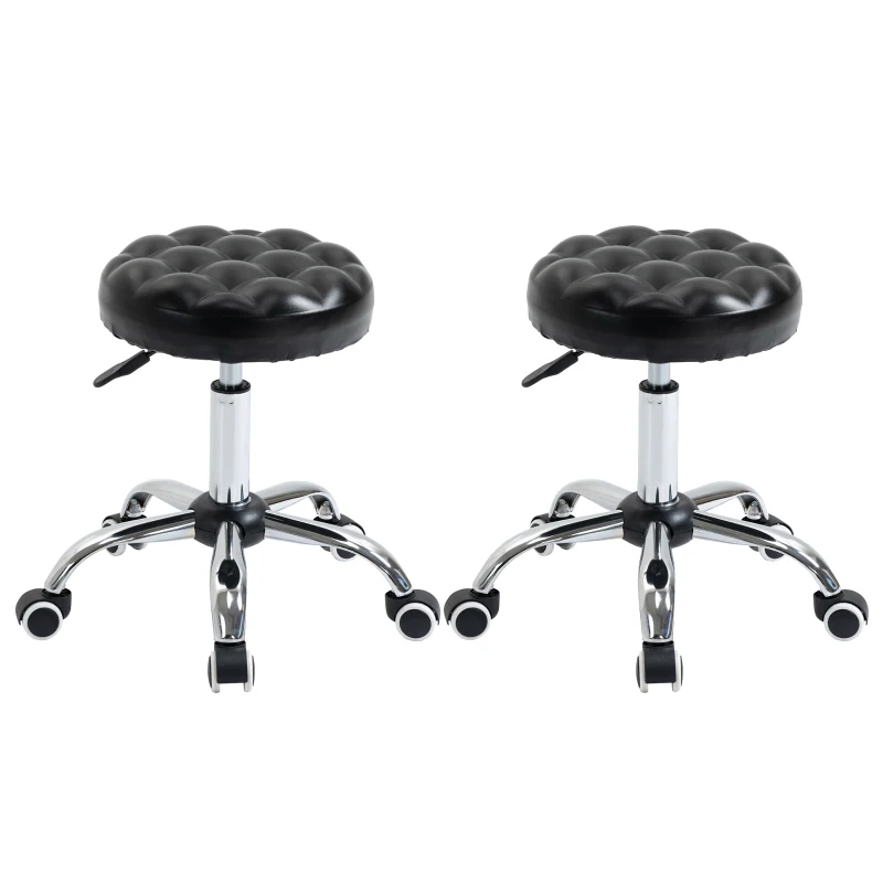 HOMCOM Lot de 2 tabourets massage à roulettes réglable en hauteur pivotant 360° assise synthétique capitonnée noire