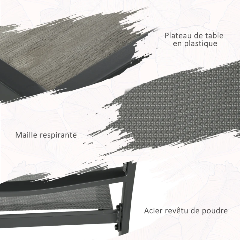 Outsunny Ensemble salle à manger de jardin 7 pièces avec 1 table et 6 chaises empilables en métal époxy textilène gris foncé