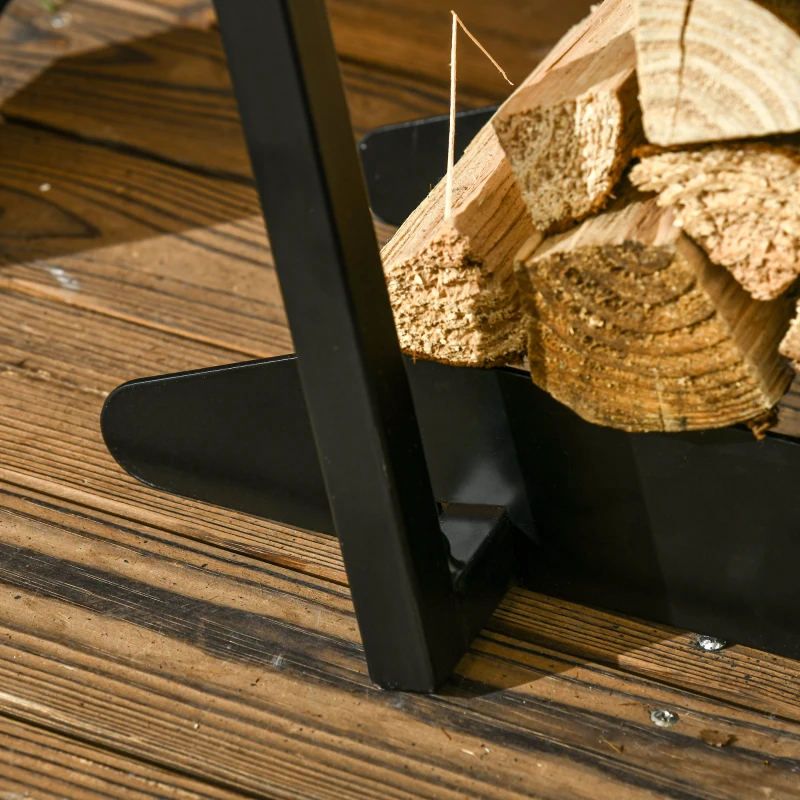 Outsunny Scaffale Portalegna con Ganci da Esterno e Interno in Acciaio, 45x32x58cm, Nero