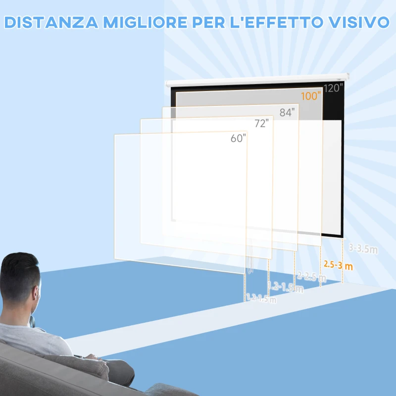 HOMCOM Telo per Proiettore 100" Rapporto 16:9, Fissaggio a Muro e Soffitto per Casa e Ufficio, Bianco