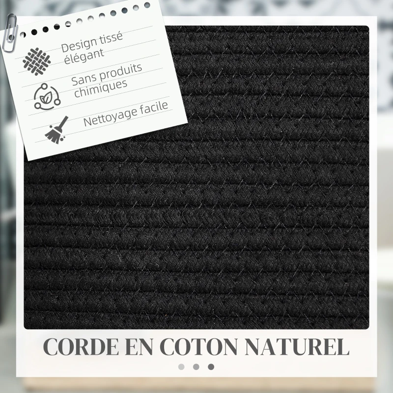 HOMCOM Panier à linge 88L, corbeille à linge en coton avec poignées pliable, 56 x 35,5 cm, noir