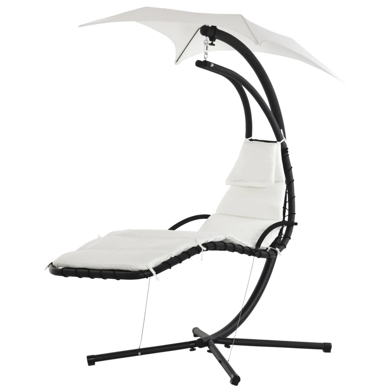 Outsunny Bain de Soleil transat Suspendu Chaise Suspendu Extérieur avec Pare-Soleil et Matelas Design Contemporain 194L x 117l x 192H cm Acier Polyester crème Noir