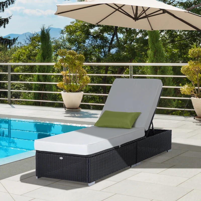 HOMCOM Bain de Soleil transat chaise longue jardin Grand Confort 195L x 68l x 31H cm Dossier inclinable Multi-Positions Aluminium Matelas épaisseur 10 cm crème résine tressée 4 Fils Noir