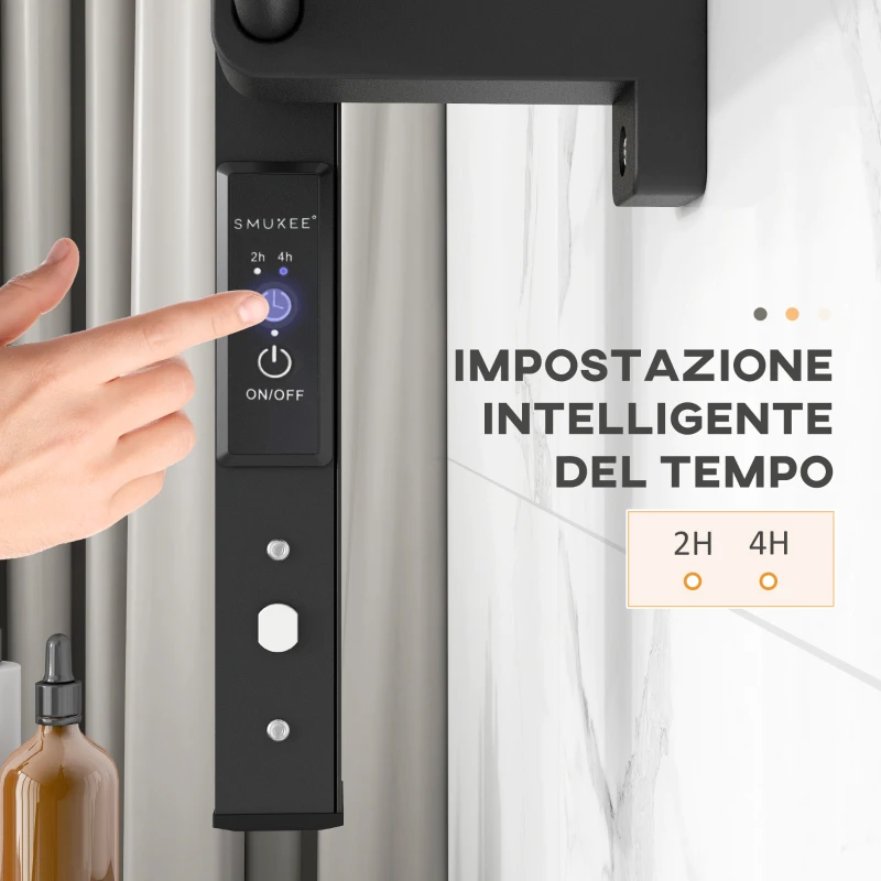 HOMCOM Scaldasalviette Elettrico da Terra o Parete 150W con 8 Barre e Timer 2-4 Ore, 53x35x90 cm, Nero