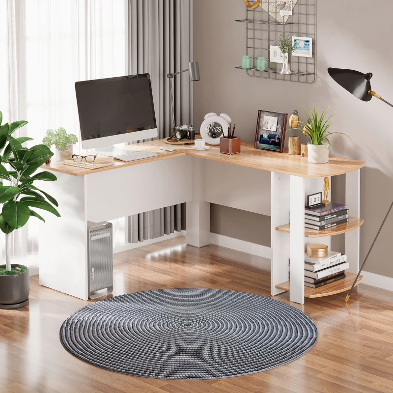 HOMCOM Mesa de Ordenador PC Escritorio con Estantes para Oficina Hogar Tipo Esquinera Forma L 136x130x72cm Madera