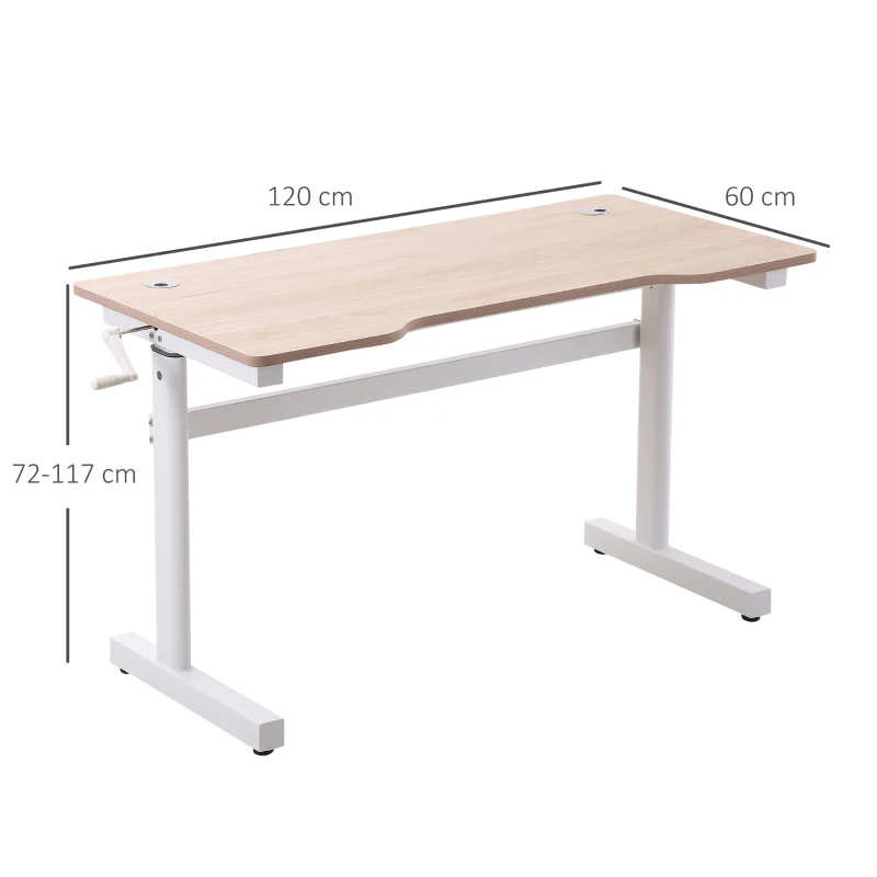 Vinsetto Scrivania Regolabile in Altezza con Regolazione Manuale a Manovella, 120x60x72-117cm, Bianco