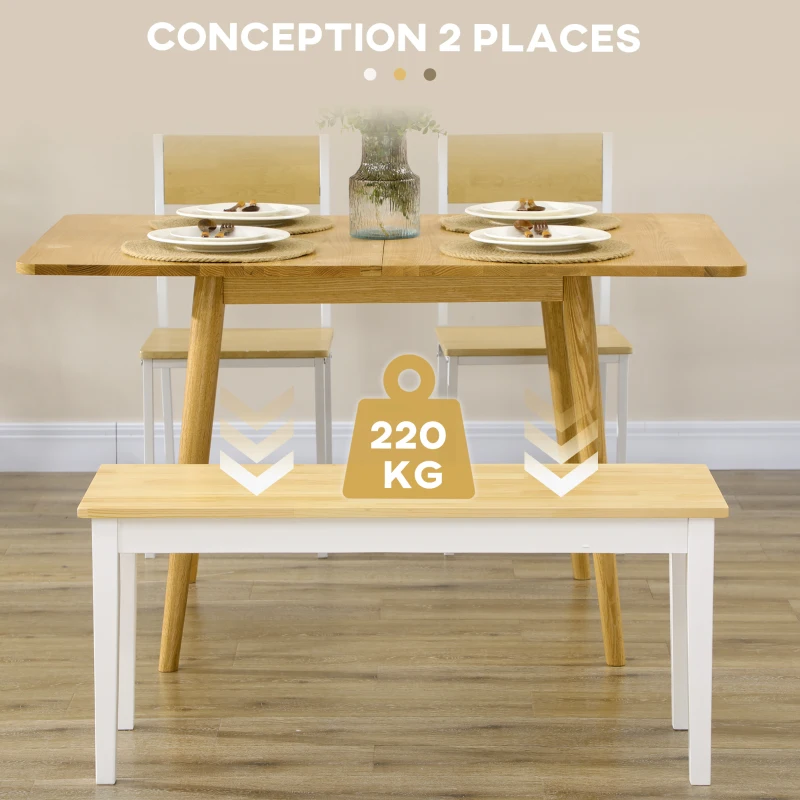 HOMCOM Banc en bois pour 2 personnes bicolore assise naturelle et piètement blanc 102 x 36 x 45 cm