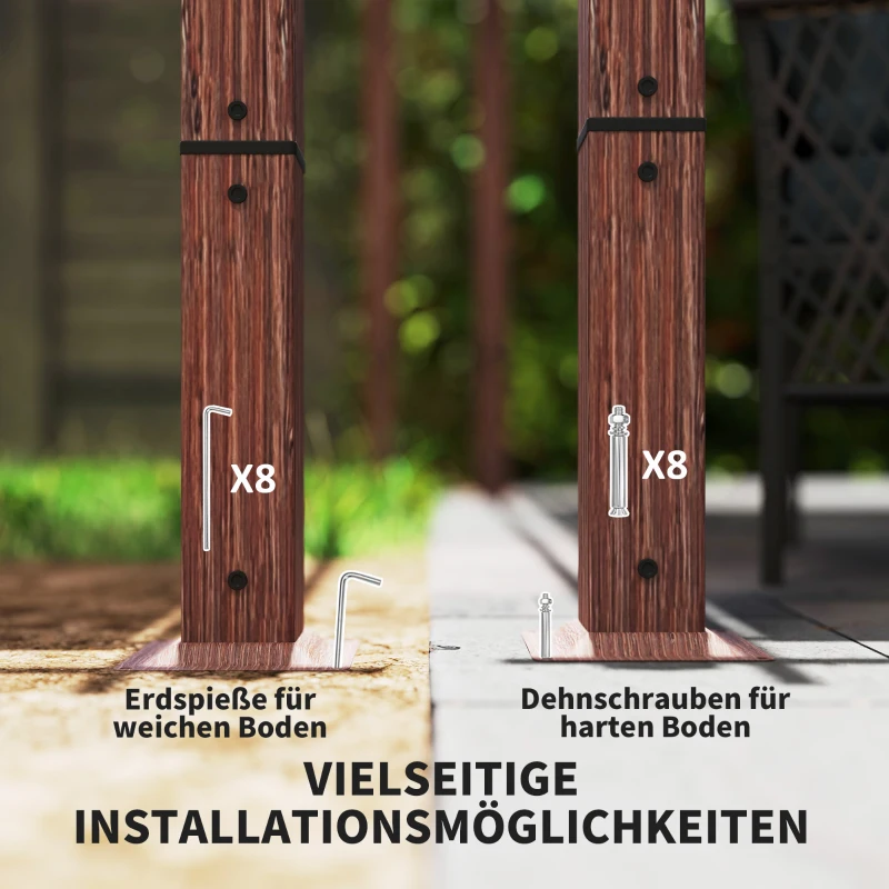 Outsunny 3 x 4 m Garten-Pergola, Verstellbares Terrassendach, Aluminium-Rahmen, UPF30+ Sonnenschutz, Naturholz(m-6)
