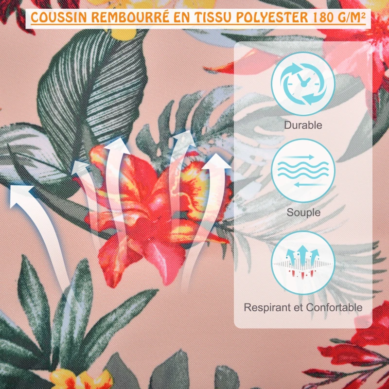 Outsunny Chaise Suspendue hamac de Voyage Respirant Portable dim. 100L x 49l x 106H cm Coton macramé Polyester Rose pâle Motif à Fleurs