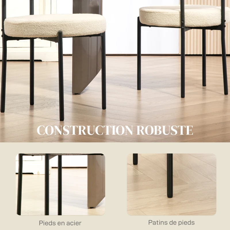 HOMCOM Lot de 2 chaises de salle à manger avec dossier en tissu pieds en acier 51 x 51 x 76 cm beige noir