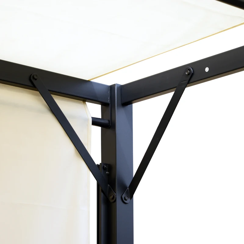 Outsunny Cenador de Jardín 3x3 m Pérgola Gazebo con Techo Retráctil Pared Lateral y Marco de Acero para Patio Terraza Crema