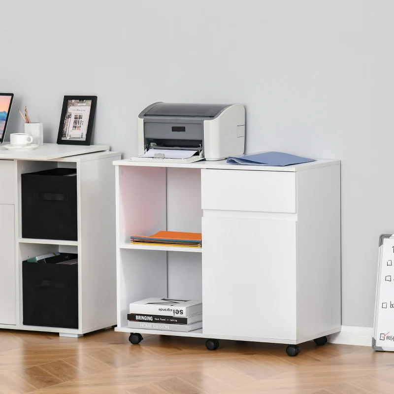 HOMCOM Filing Cabinet, Printer Stand with Open Storage Shelves and Drawer for Home Office, 80cm x 40cm x 73cm, White