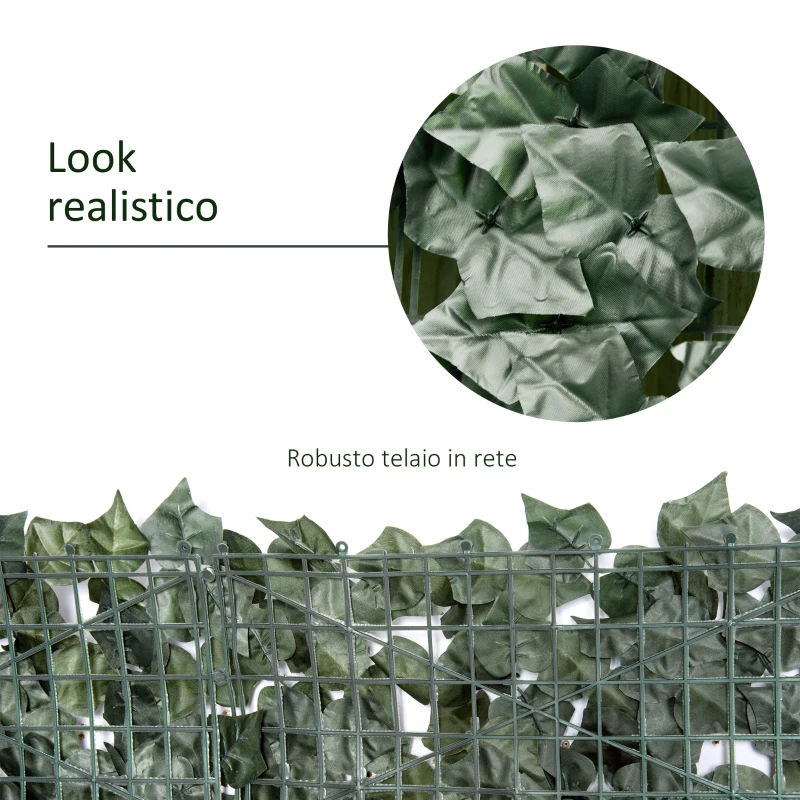 Outsunny Rotolo di Siepe Artificiale per Balcone e Giardino in PE Anti-UV, Siepe Finta con Foglie Verde Scuro 300x100cm