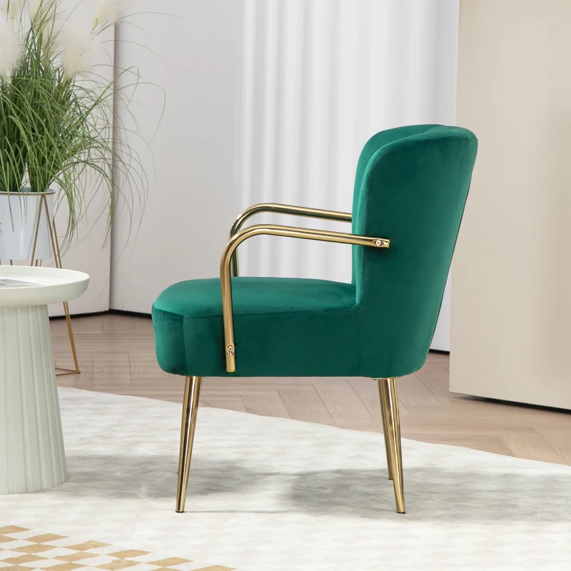 HOMCOM Poltrona da Camera Retrò in Velluto con Braccioli, Gambe Dorate e Seduta Imbottita, Verde