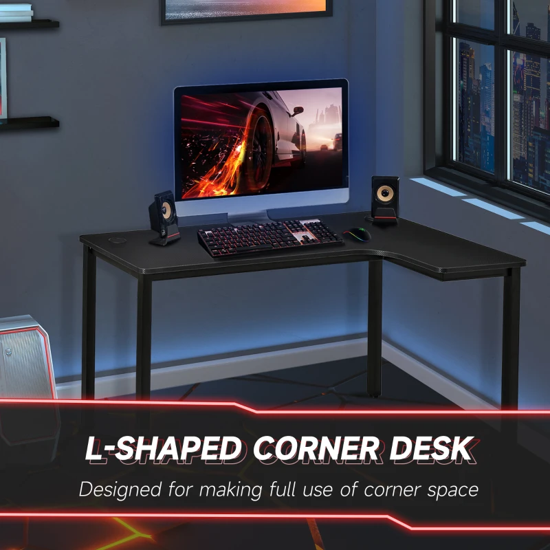 HOMCOM L-Shaped Gaming Desk, Computer Corner Desk, Home Office Workstation with Cable Management, 145 x 81 x 76cm, Black, Right