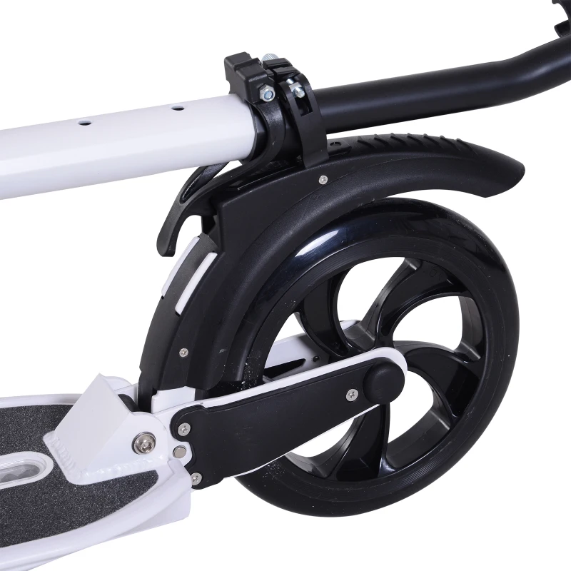 HOMCOM Patinete Plegable para Adultos y Niños +14 años Scooter Ligero con Manillar Altura Ajustable Tipo Monopatín con Freno Grandes Ruedas Ø200 mm Amortiguador Aluminio Carga 100 kg Blanco