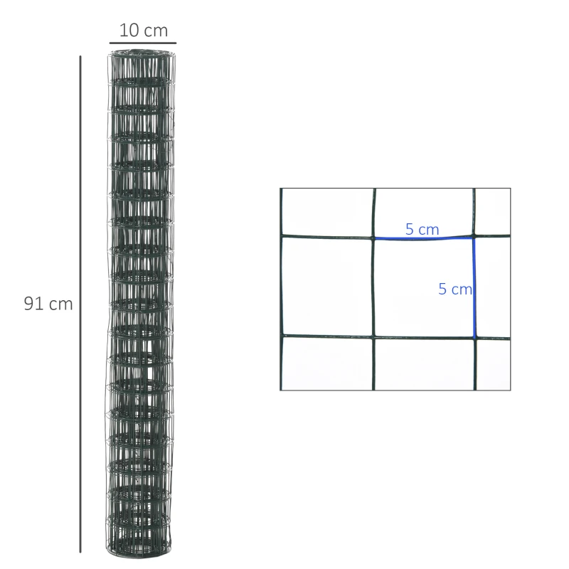 PawHut Rete Metallica da Giardino con Rivestimento in PVC per Recinzioni da Esterno, 500x91cm, Verde