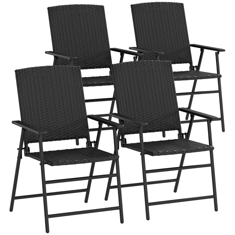 Outsunny Set of Four Folding Rattan Seat Chairs - Black
