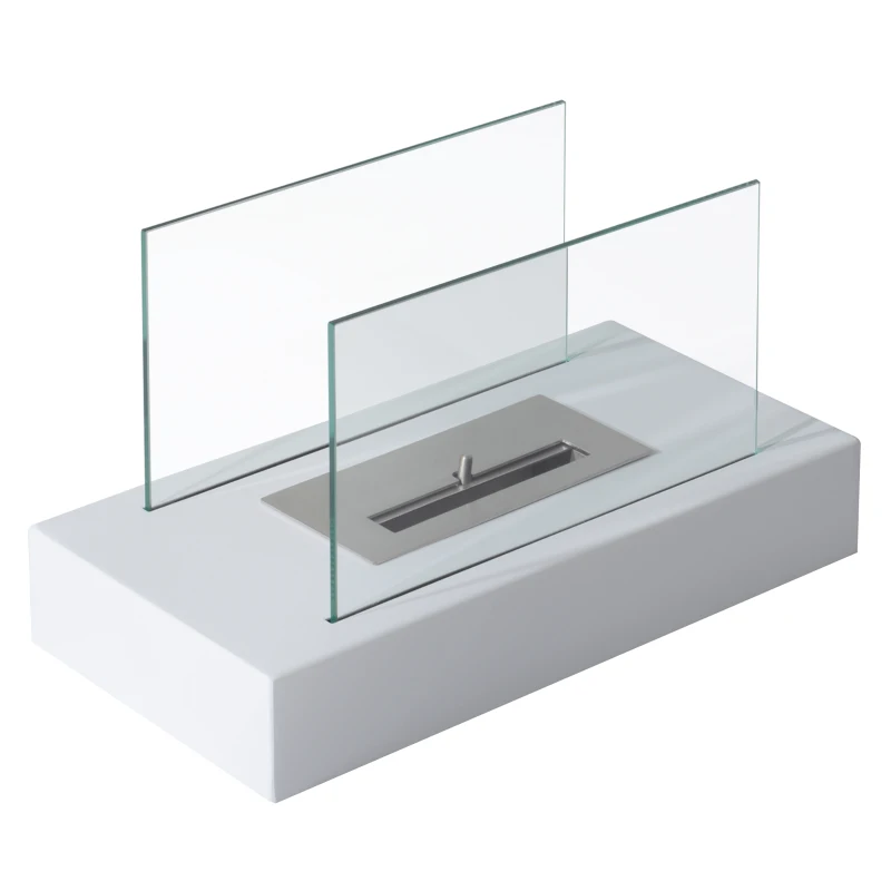 HOMCOM Camino a Bioetanolo da Tavolo 830 W Bruciatori senza Residui Inodore In Acciaio Inox con Vetro 35x18x21 cm Bianco