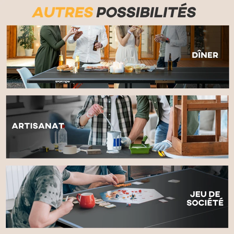 SPORTNOW Table de tennis de table pliable compacte avec 8 roulettes pour intérieur et extérieur 274 x 152,5 x 76 cm gris