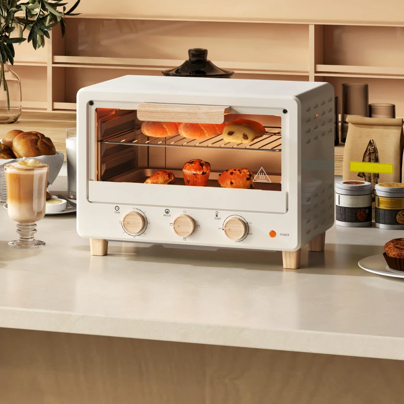 HOMCOM Horno Sobremesa de 16L 1400W Horno Eléctrico con Puerta de Vidrio Temporizador y Temperatura Ajustables hasta 230℃ Crema(m-2)