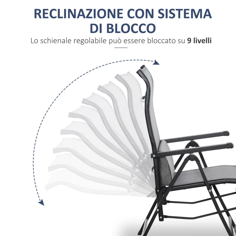 Outsunny Sdraio da Giardino Zero Gravity Pieghevole e Reclinabile a 9 Livelli con Cuscino Lombare, Grigio