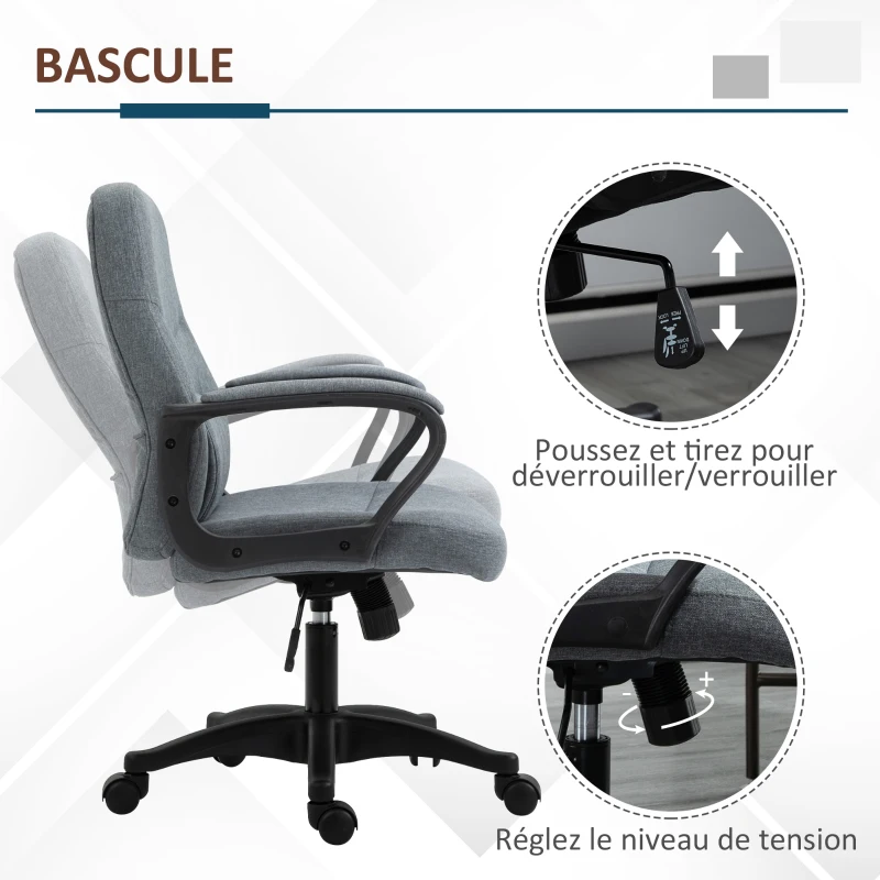 Vinsetto Chaise de bureau fauteuil bureau massant pivotant hauteur réglable tissu lin gris