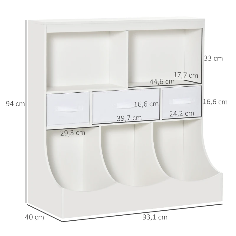 HOMCOM Meuble de rangement jouets enfant bibliothèque étagère de jouet pour chambre d'enfant 5 casiers 3 tiroirs non tissé MDF dim. 93,1L x 40l x 94H cm blanc