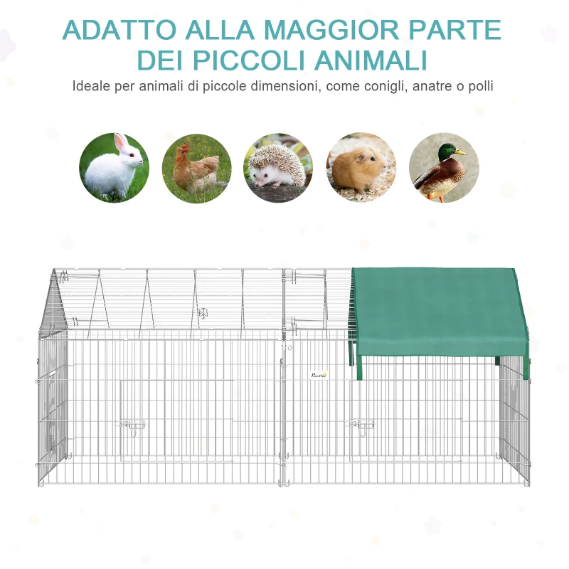 PawHut Recinto per Animali con Telo di Copertura in Acciaio con Porte, 220x103x103cm