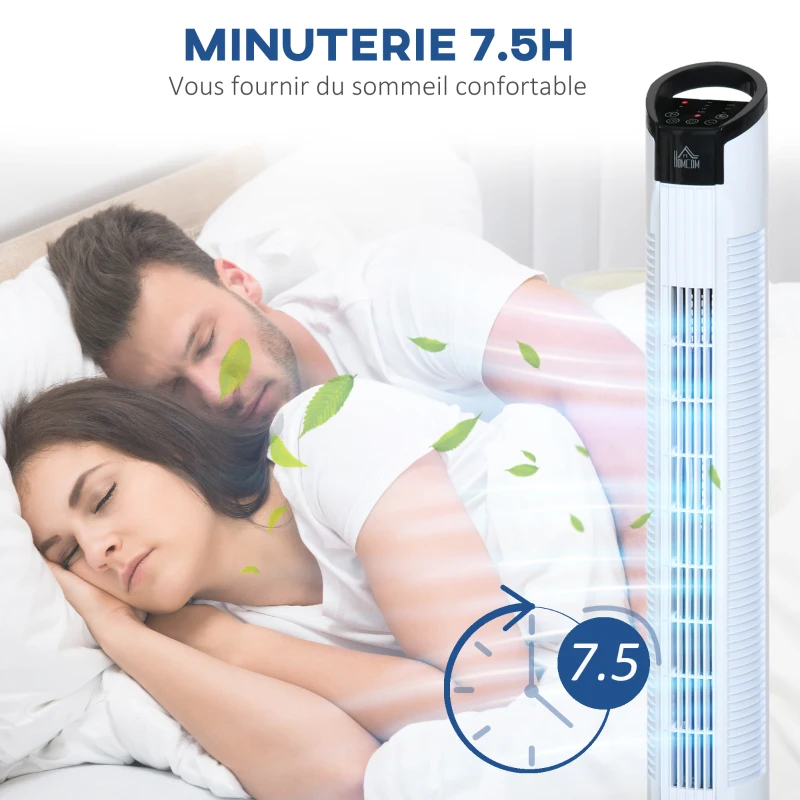 HOMCOM Ventilateur colonne silencieux 50W 3 modes 3 vitesses télécommande oscillant 70° minuterie contrôle tactile 78,5cm blanc