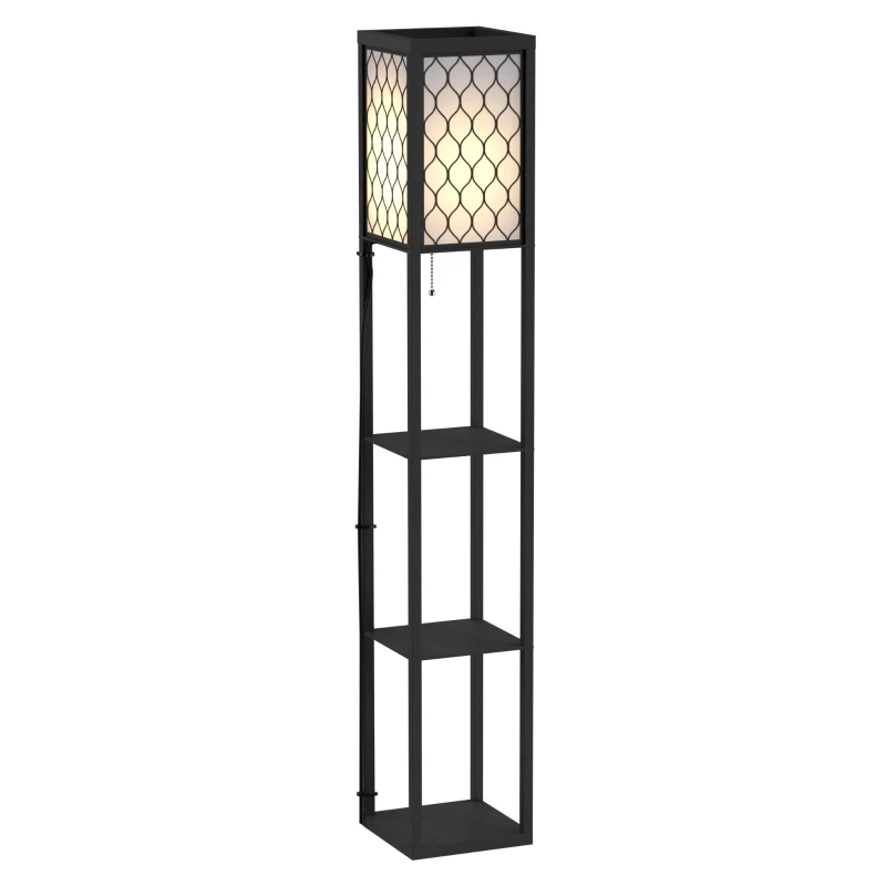 HOMCOM Lampada Lampadina da Terra Salvaspazio con Ripiani Durevole Cotone, MDF 26 x 26 x 160 cm Nero, bianco