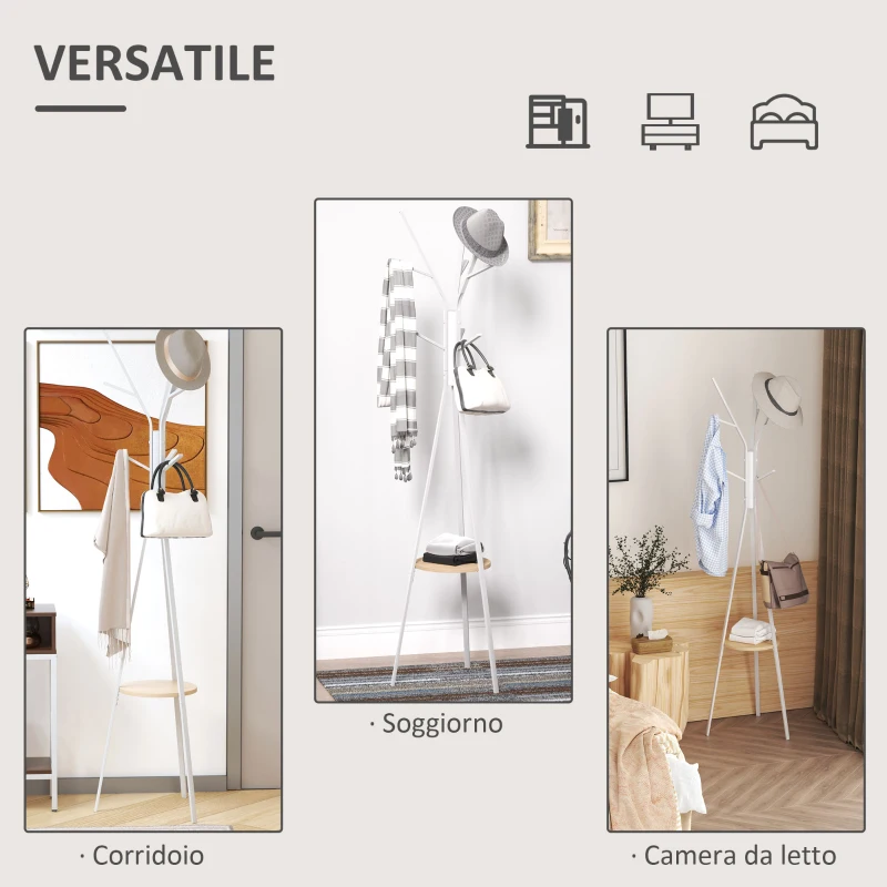 HOMCOM Appendiabiti da Terra Verticale Moderno per Ingresso, 45x45x180cm, Bianco