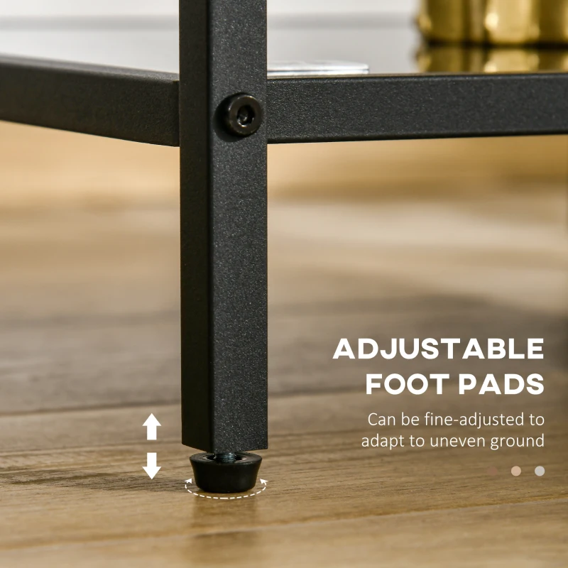 HOMCOM Tempered Glass Side Table with Storage, Modern 2-Tier Bedside Table with Steel Frame, Black