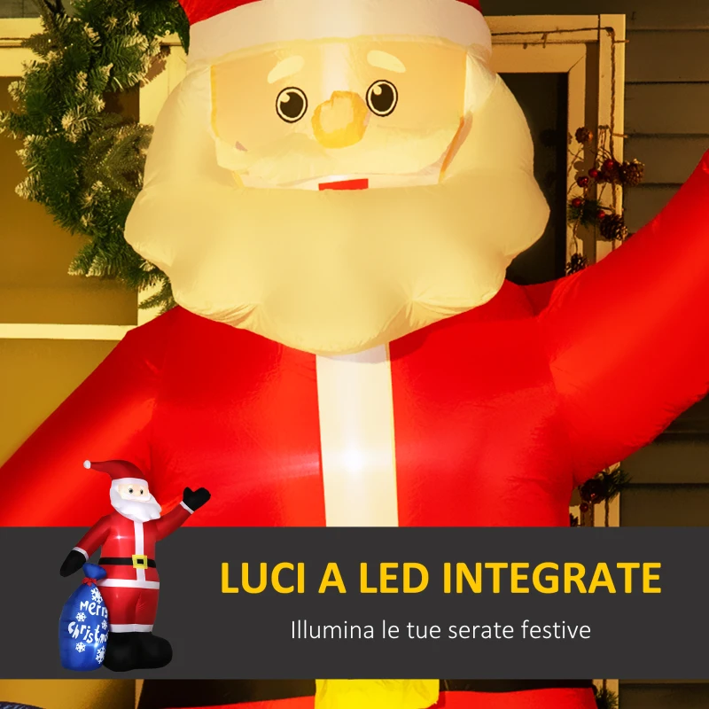 Outsunny  Babbo Natale Gonfiabile con Luci LED Bianche e Gonfiatore Incluso, 146x77x238 cm