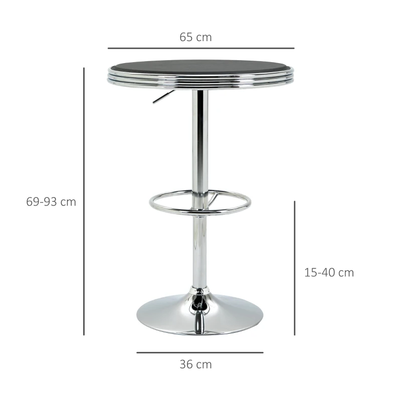 HOMCOM Round Height Adjustable Pub Table Counter Bar Table with Faux Leather Tabletop and Adjustable Footrest for Dining Room, Home Bar