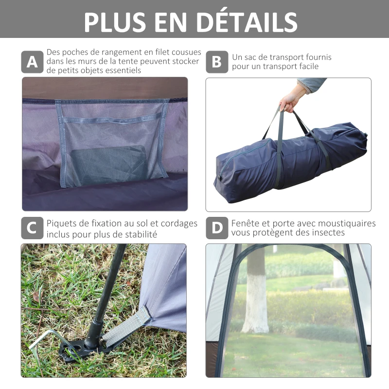 Outsunny Tente pop up tente de camping 3-4 pers. tente dôme étanche légère ventilée facile à monter 2 grandes portes dim. 2,6L x 2,6l x 1,5H m fibre verre polyester oxford noir gris