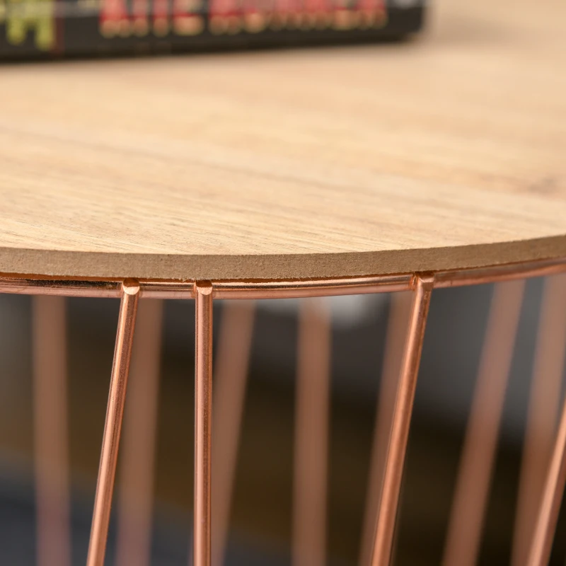 HOMCOM Coffee Tables Set of 2, Side Tables with Metal Frame, End Tables for Living Room, Bedroom - Rose Gold Color Base