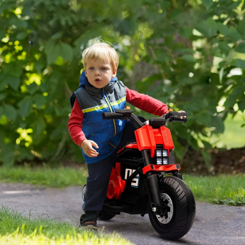HOMCOM Moto Eléctrica Infantil con Faros Música Bocina Velocidad 3 km/h para Niños de 3-5 Años 86x44x58cm Negro y Rojo