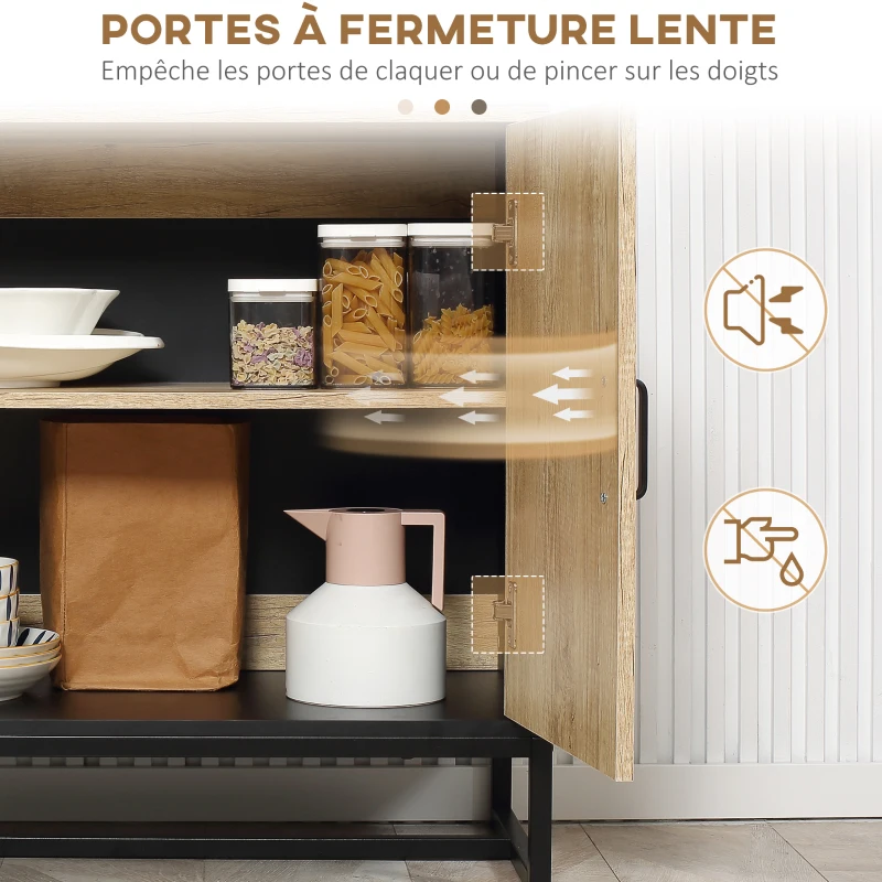 HOMCOM Buffet armoire de cuisine multi-rangements avec placard et étagères réglables en bois et acier 75 x 35 x 175 cm