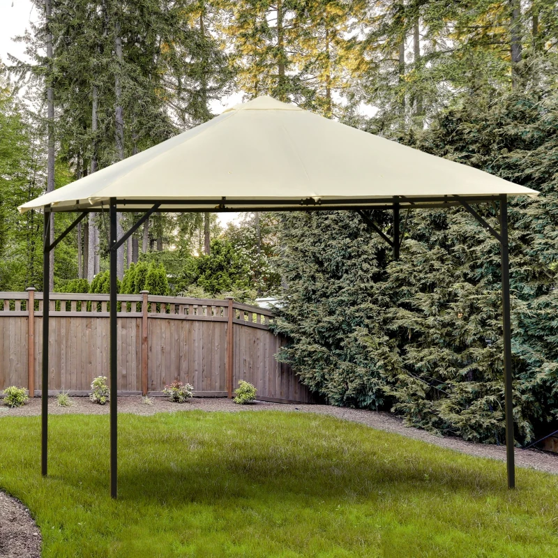Outsunny Gazebo da Giardino 3x3m in Metallo con Doppio Tettuccio, Bianco e Crema