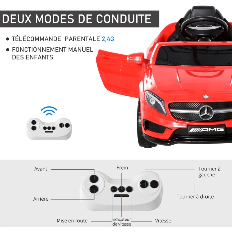 HOMCOM Voiture électrique Mercedes Benz GLA pour enfant de 3 ans et plus avec télécommande, MP3 USB, lumières et sons, ouverture de portes, charge maxi 30 kg, dimensions 100 x 58 x 46 cm rouge