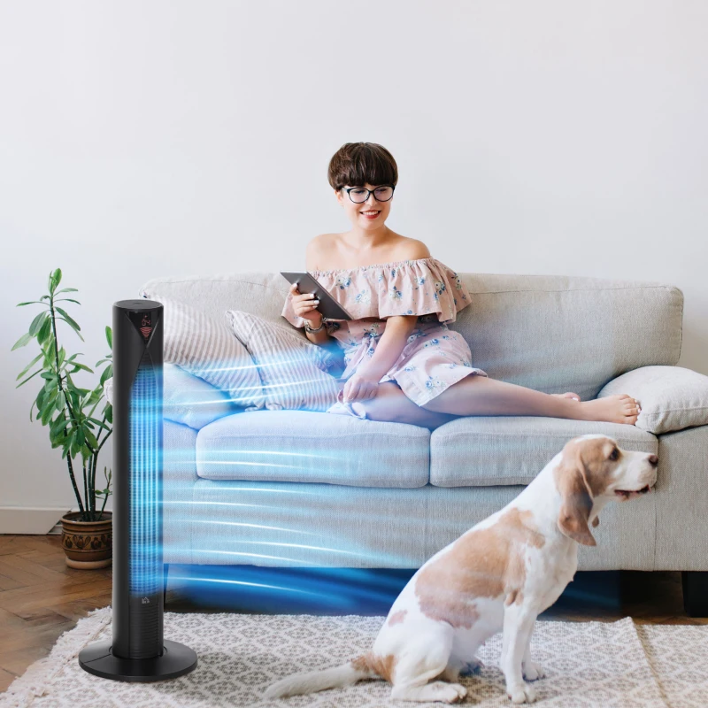 HOMCOM 38" Oscillating Tower Fan with Remote Control, 3 Speed 4 Modes, LCD panel, 12-Hour Timer, Slim Cooling Fan for Home Bedroom Office, Black