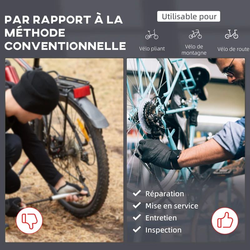 HOMCOM Pied d'atelier Pliable vélo réparation support pied de montage pivotant 360° hauteur réglable argent