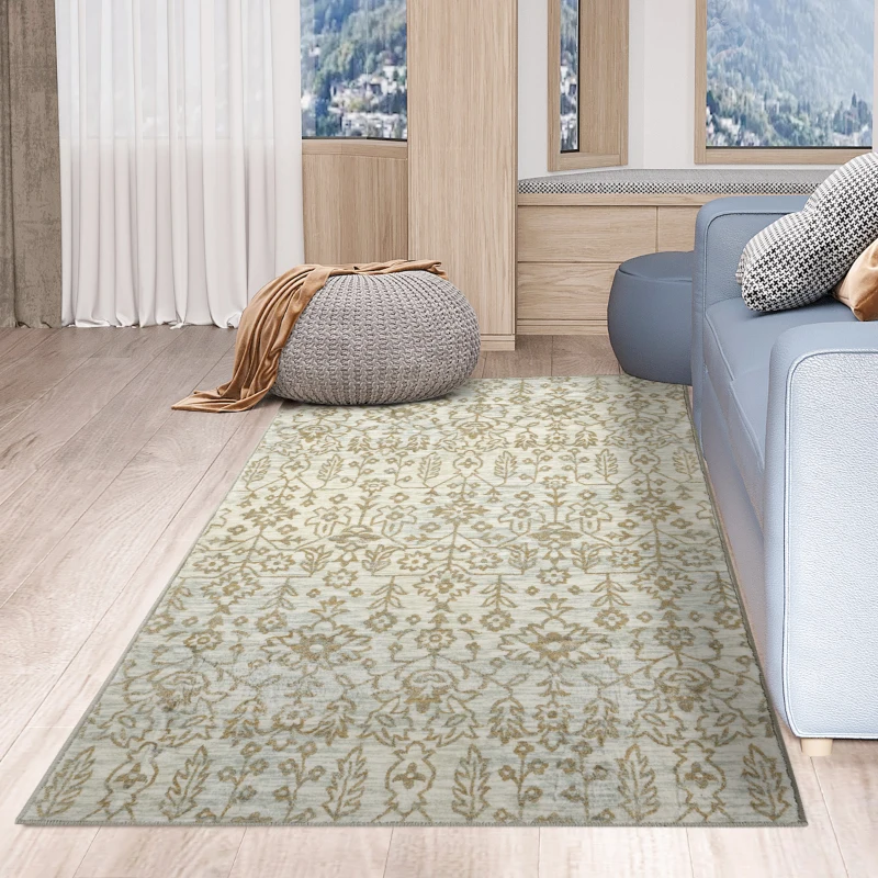 HOMCOM Cream and Green Rug, Floral Boho Area Rugs, Large Carpet for Living Room, Bedroom, Dining Room, 150 x 80cm