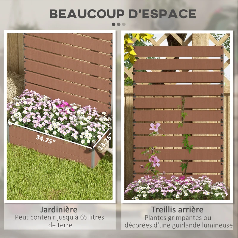 Outsunny Jardinière surélevée avec treillis pour plantes grimpantes bac à fleurs de 64L, composite bois-plastique et aluminium