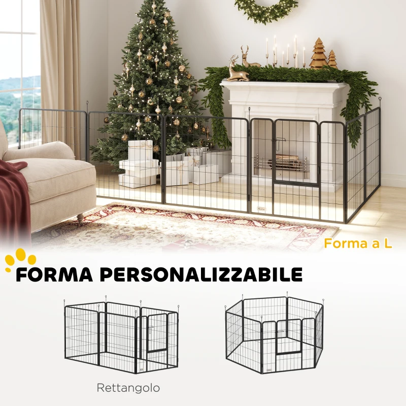 PawHut Recinto per Cani a 6 Pannelli Modulabili Pieghevole con Porta in Acciaio, Altezza 80 cm, Grigio Scuro