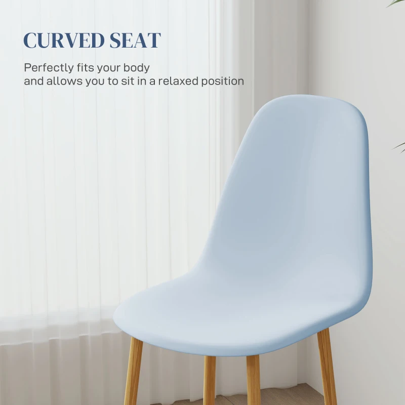 HOMCOM Modern Dining Chairs Set of 4, Kitchen Chairs with Backrest and Steel Legs for Dining Room, Living Room, Light Blue